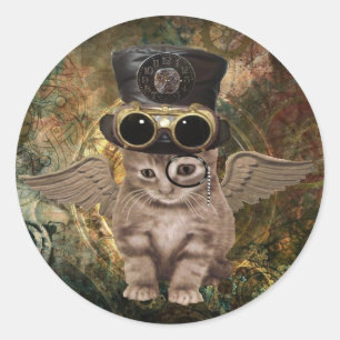 Pegatina Redonda Gatito de Steampunk