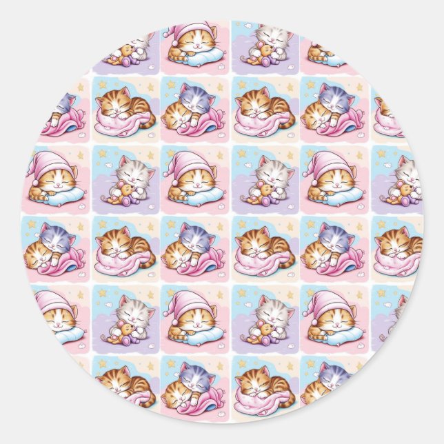 Pegatina Redonda Gatito de Sueños Classic Round (Anverso)