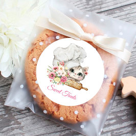 Pegatina Redonda Gatito del kit de gorro de chef de panadería