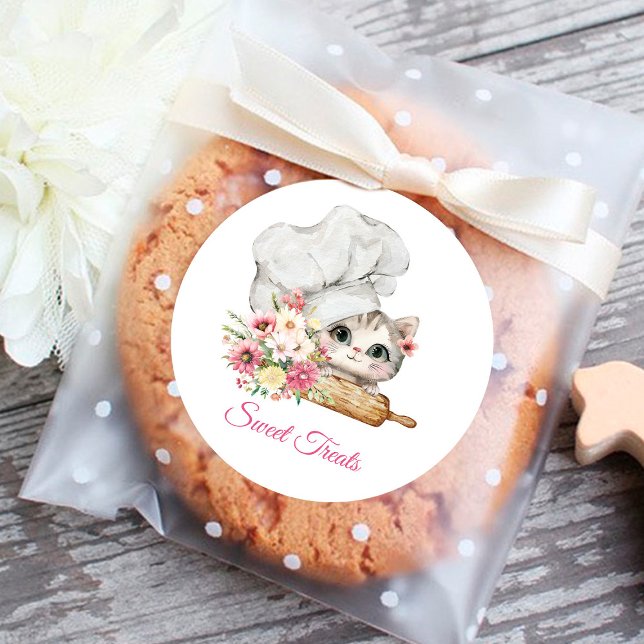Pegatina Redonda Gatito del kit de gorro de chef de panadería (Subido por el creador)