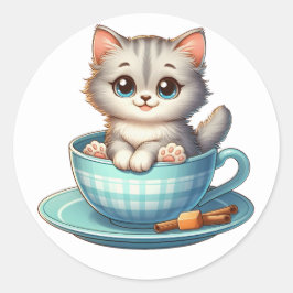 Pegatina Redonda Gatito en Pegatinas de la taza de té