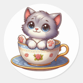 Pegatina Redonda Gatito en Pegatinas de la taza de té