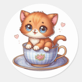 Pegatina Redonda Gatito en Pegatinas de la taza de té