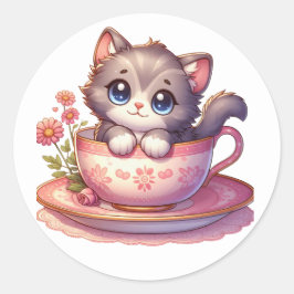Pegatina Redonda Gatito en Pegatinas de la taza de té