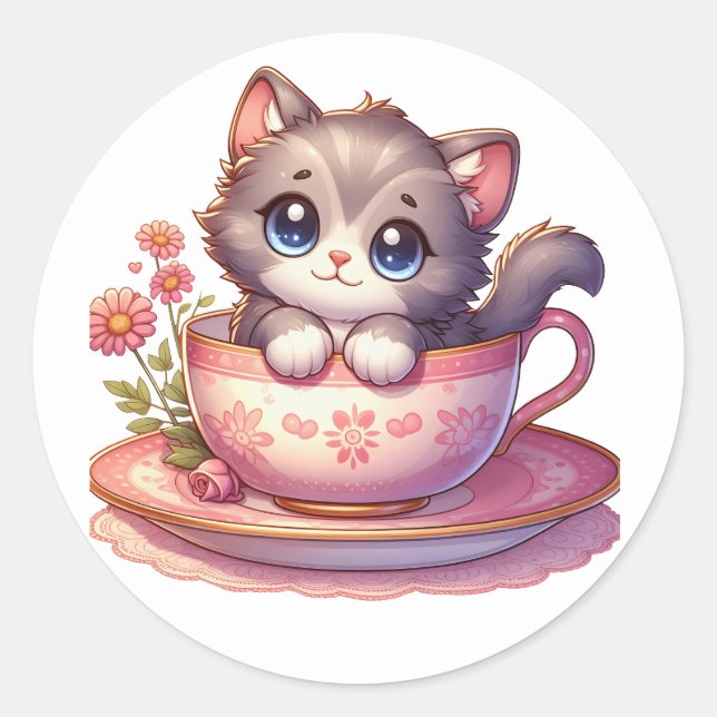 Pegatina Redonda Gatito en Pegatinas de la taza de té (Anverso)