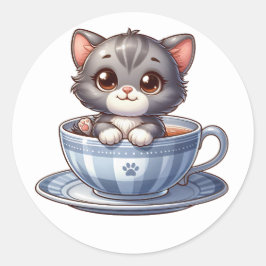 Pegatina Redonda Gatito en Pegatinas de la taza de té