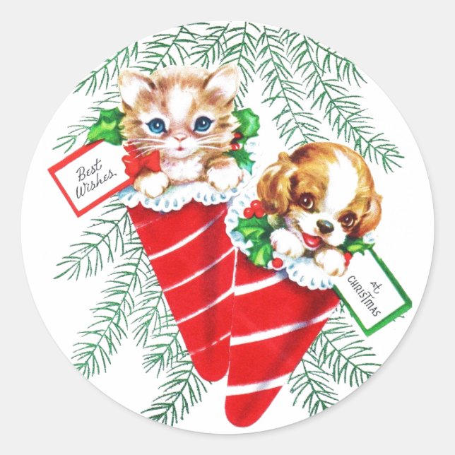 Pegatina Redonda Gatito hermoso del perrito del bebé de los (Anverso)