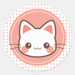 Pegatina Redonda Gatito lindo de Kawaii