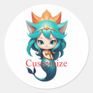 Pegatina Redonda Gatito Lindo Sirena Thunder_Cove