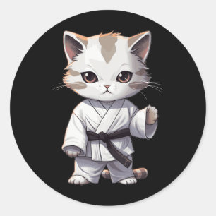 Pegatina Redonda Gatito Marcial Gatito Lindo Karate Para Amantes de