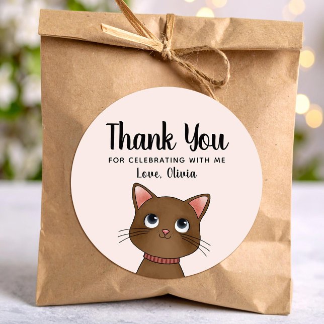 Pegatina Redonda Gatito marrón gracias (Subido por el creador)