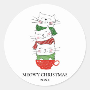Pegatina Redonda Gatito Navidad Gatos Personalizados Taza Bufandas