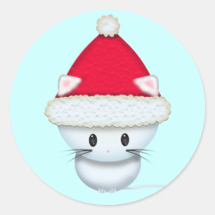 Pegatina Redonda Gatito Navideño Adorable con Gorro de Santa Sticke