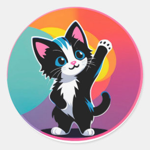 Pegatina Redonda Gatito negro juguetón
