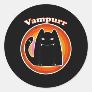Pegatina Redonda Gatito Negro Vampiro de Halloween Drácula Gato Vam