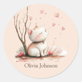 Pegatina Redonda Gatito personalizado con corazón