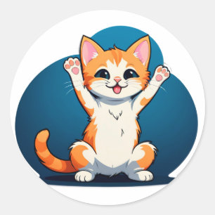 Pegatina Redonda Gatito Tabby Feliz