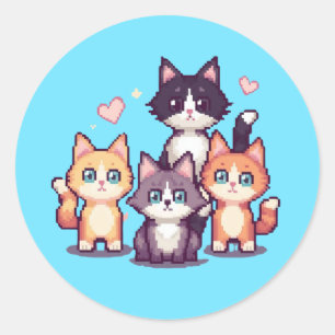 Pegatina Redonda Gatitos Coloridos Pixelados