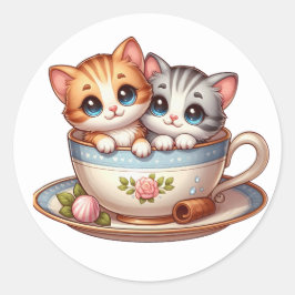 Pegatina Redonda Gatitos en Pegatinas de la taza de té