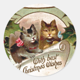 Pegatina Redonda Gatitos navidades - Diseño de Navidad de época