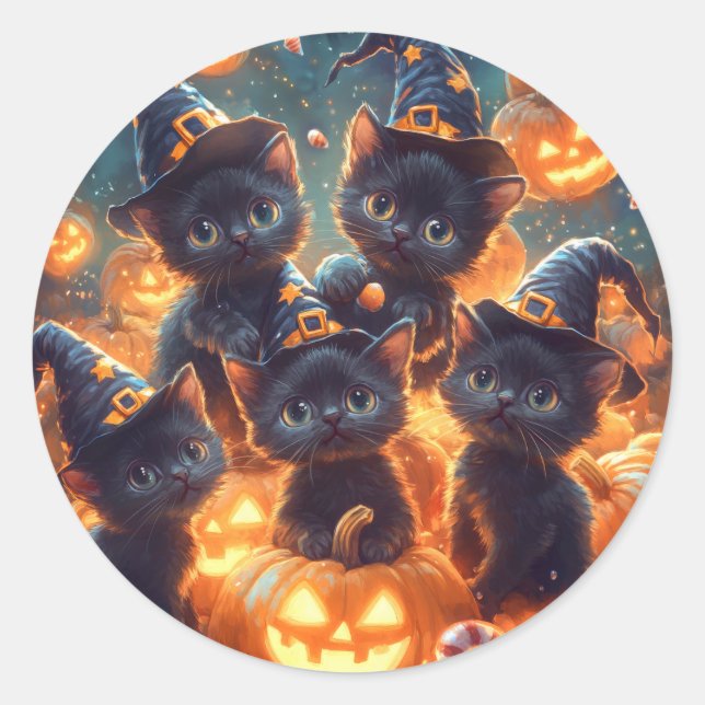 Pegatina Redonda Gatitos negros (Anverso)