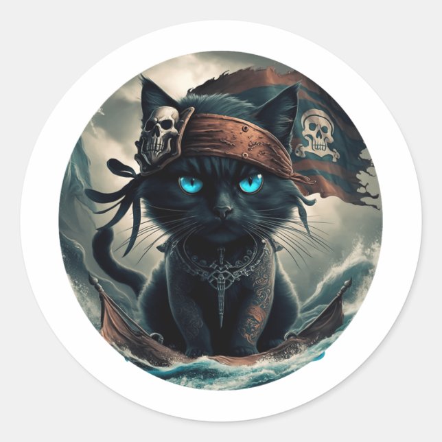 Pegatina Redonda Gato abstracto divertido de Pico Art (Anverso)