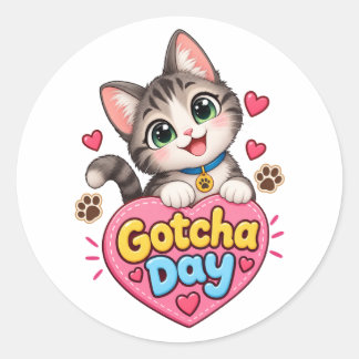 Pegatina Redonda Gato Adorable del Día de la Adopción