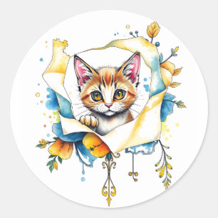 Pegatina Redonda Gato Adorable: Un diseño perfecto de la 🐾 de la ✨