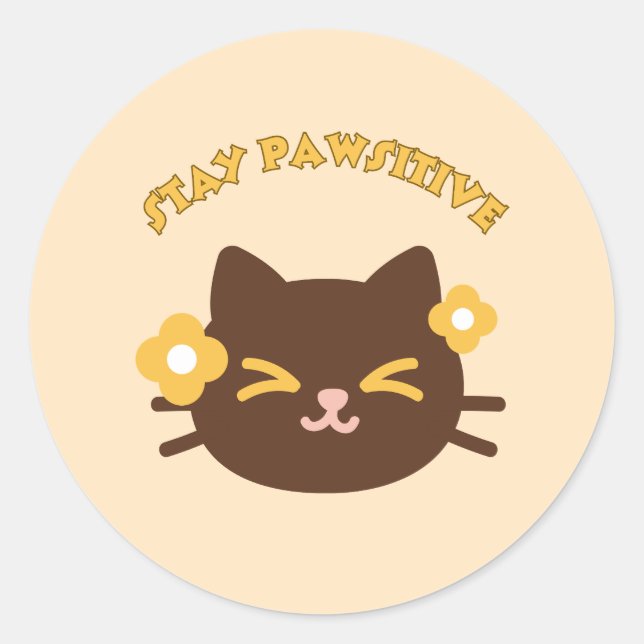 Pegatina Redonda Gato adorable y alegre (Anverso)