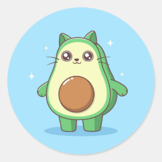 Pegatina Redonda Gato aguacate kawaii lindo mugre