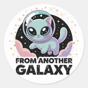 Pegatina Redonda Gato Alien Diseño Cósmico Arte Espacial Gatito Cie