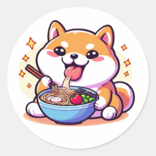 Pegatina Redonda Gato amante del Ramen – Lindo arte japonés de comi