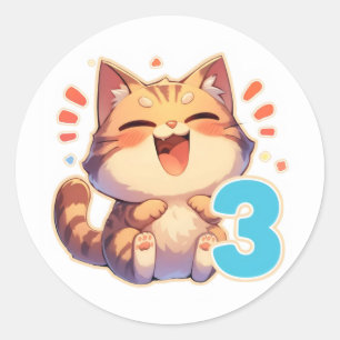 Pegatina Redonda Gato Anime Número Tres
