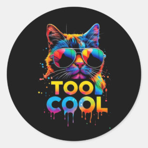 Pegatina Redonda Gato Arcoíris Demasiado Cool – Gato Cool con Gafas