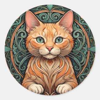 Pegatina Redonda Gato Art Nouveau Ginger