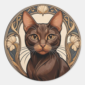 Pegatina Redonda Gato Art Nouveau Havana Brown