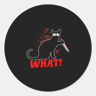 Pegatina Redonda Gato asesino espantoso con cuchillo gato qué_ Hall