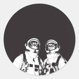 Pegatina Redonda Gato astronauta blanco y negro