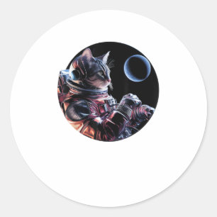 Pegatina Redonda Gato astronauta con planeta
