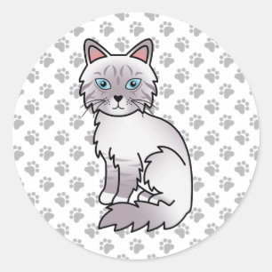 Pegatina Redonda Gato atigrado de punto lila Birman / Ragdoll adora