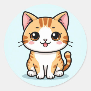 Pegatina Redonda Gato atigrado naranja de dibujos animados lindo
