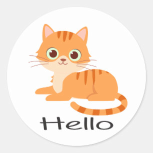 Pegatina Redonda Gato Atigrado Naranja Gatito Lindo Dibujo Animado