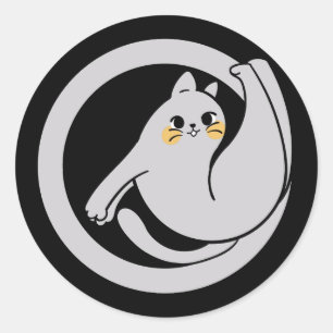 Pegatina Redonda gato atlético lindo gato gris enérgico gato fe