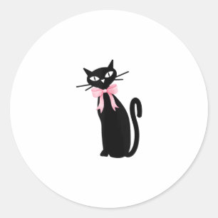 Pegatina Redonda Gato Atómico Con Gato De Bow Rosado Chica Gato Gir