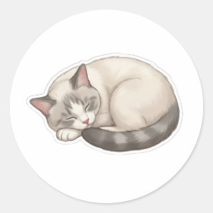 Pegatina Redonda Gato BB durmiendo, lindo y acogedor gatito