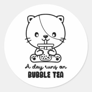 Pegatina Redonda Gato bebe té de burbujas, Clipart de té de boba