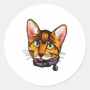 Pegatina Redonda gato Bengal Gatos Gatito Cara Dibujos Animados Amo