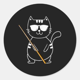 Pegatina Redonda Gato Billiard - Billiard Player Billard 8 ball Poo