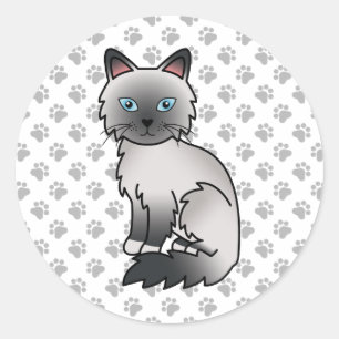 Pegatina Redonda Gato Birman / Ragdoll de punto azul & patas lindas