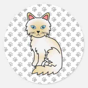 Pegatina Redonda Gato Birman / Ragdoll de punto crema & patas linda